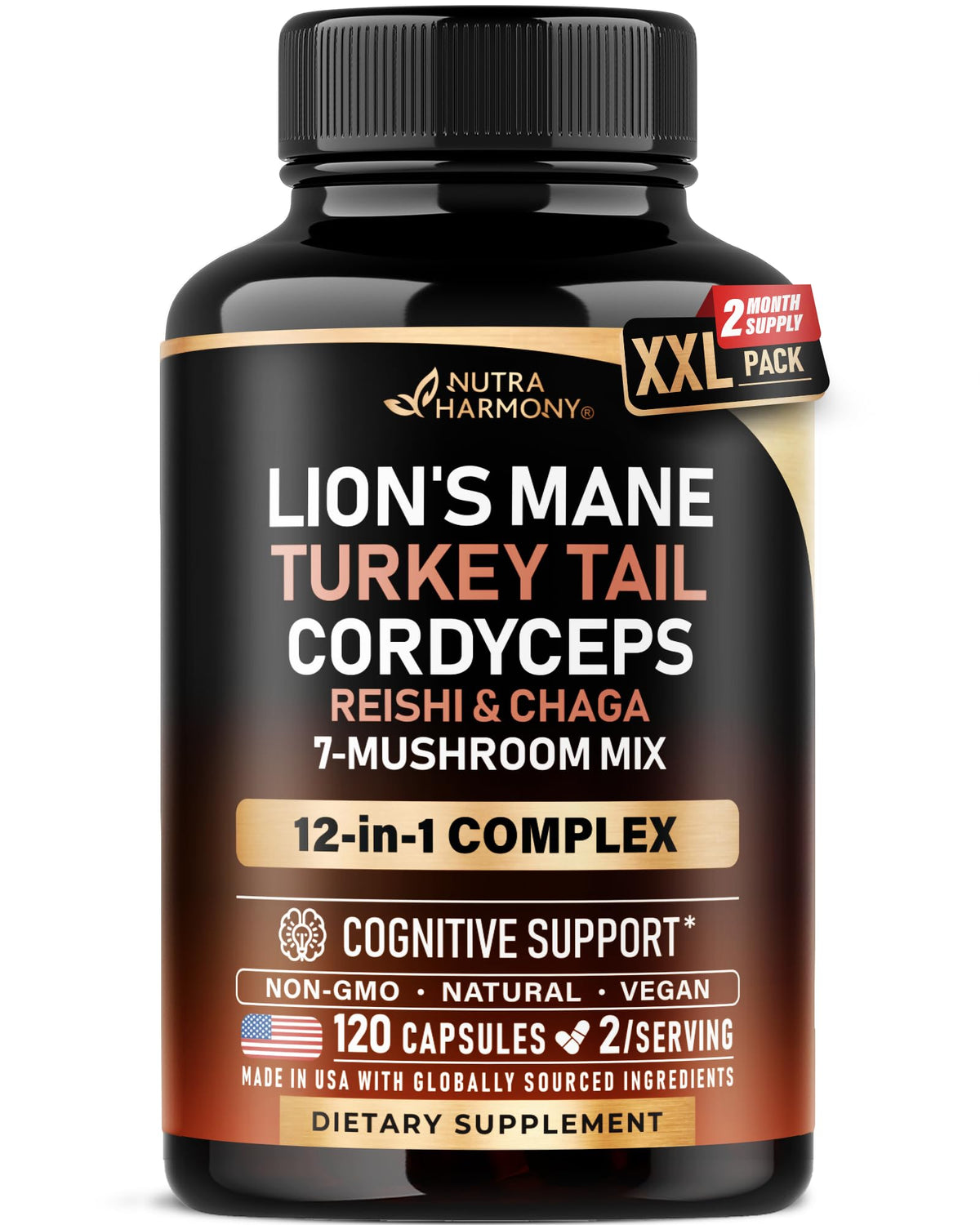 NUTRAHARMONY Complément Alimentaire Champignon 12 en 1 120 Caps vue de face