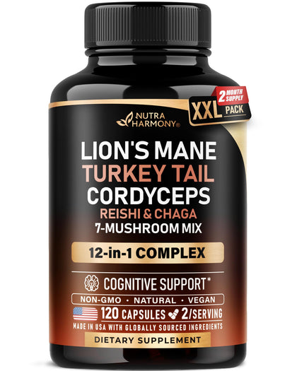 NUTRAHARMONY Complément Alimentaire Champignon 12 en 1 120 Caps vue de face