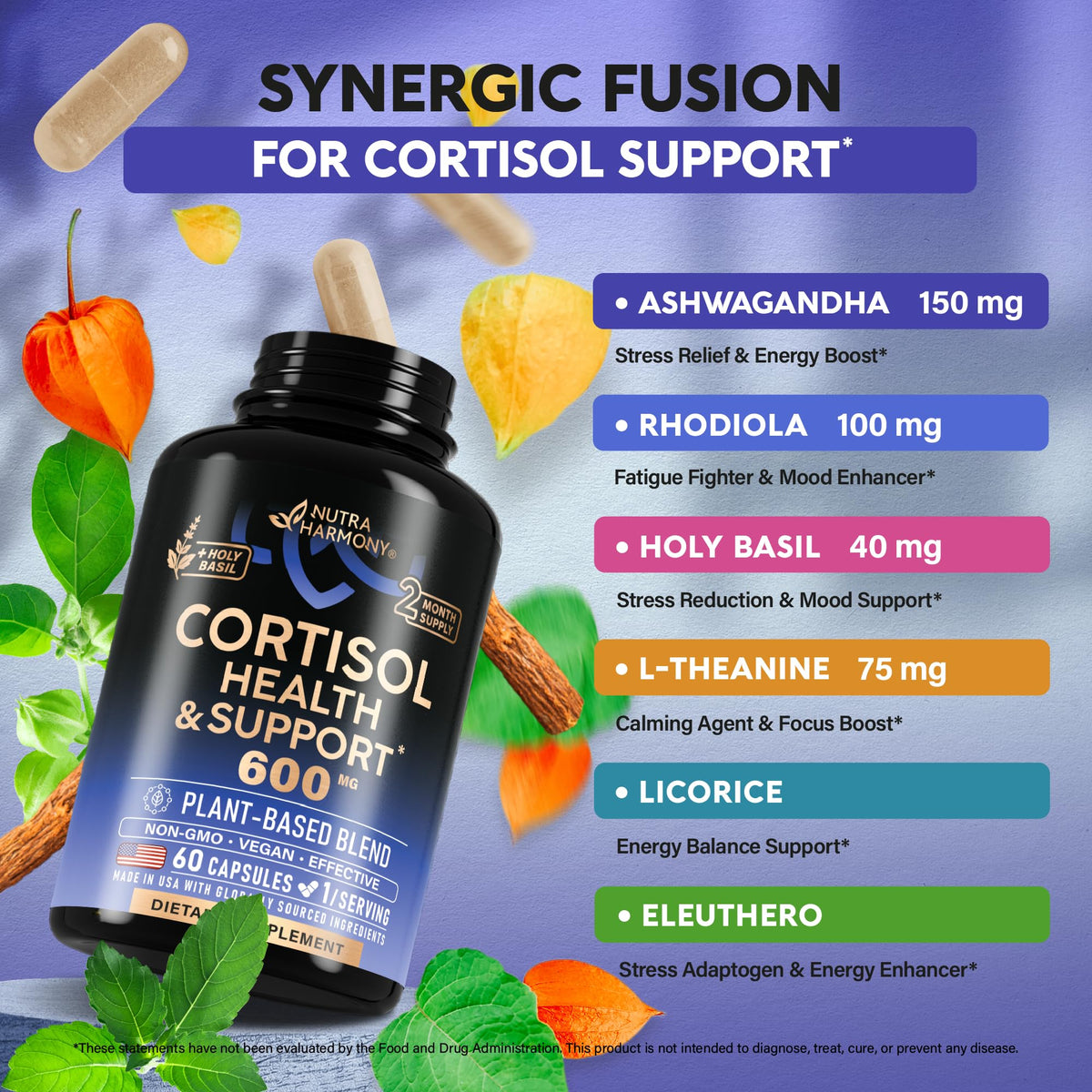 NUTRAHARMONY Complément Alimentaire Cortisol capsules sur une table