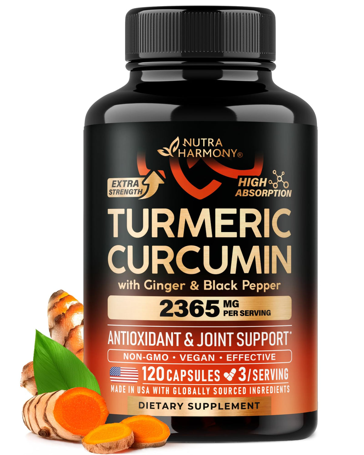 NUTRAHARMONY complément alimentaire curcuma 2365mg 120 capsules vue de face
