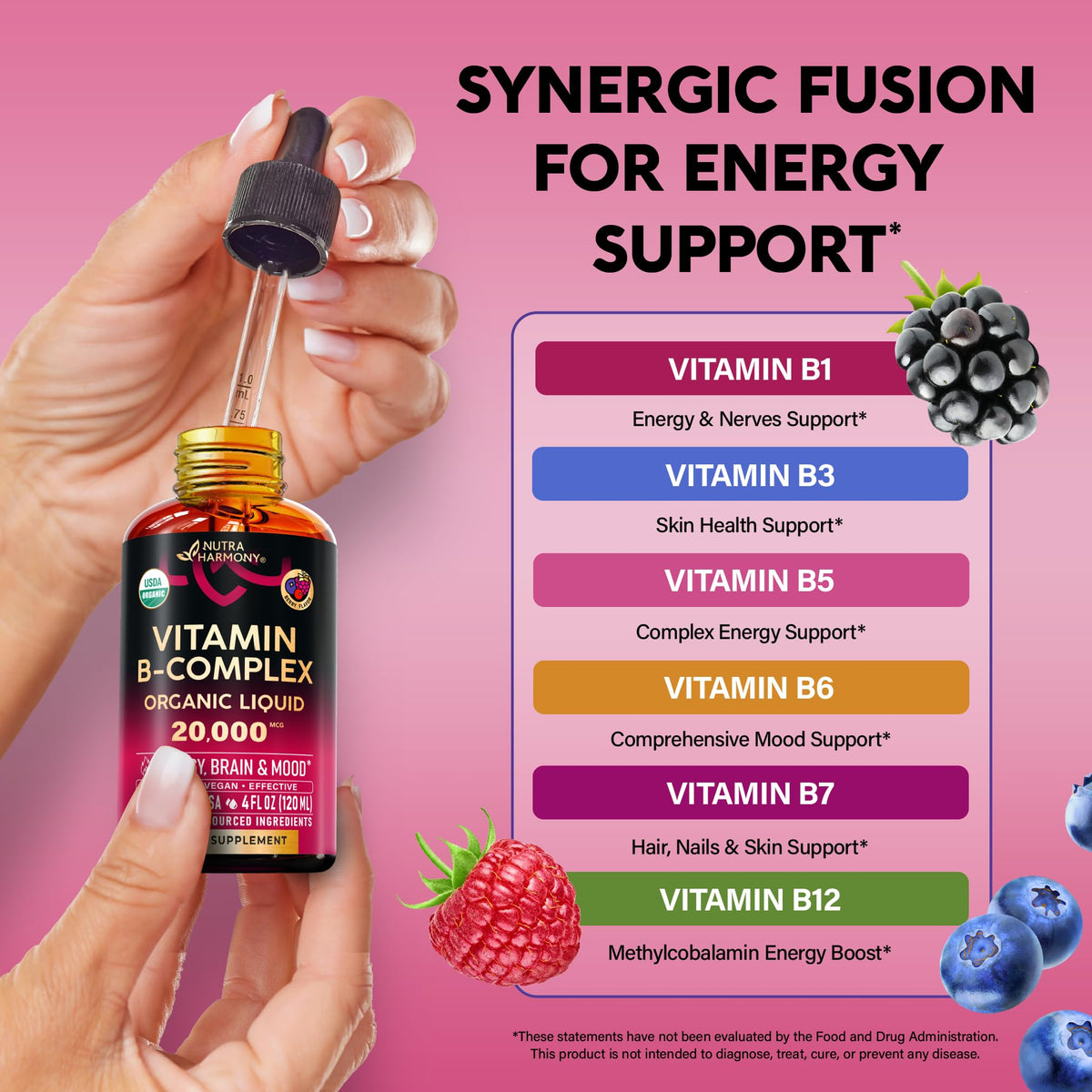 NUTRAHARMONY Complexe de Vitamines B 20 000 mcg avec fruits rouges
