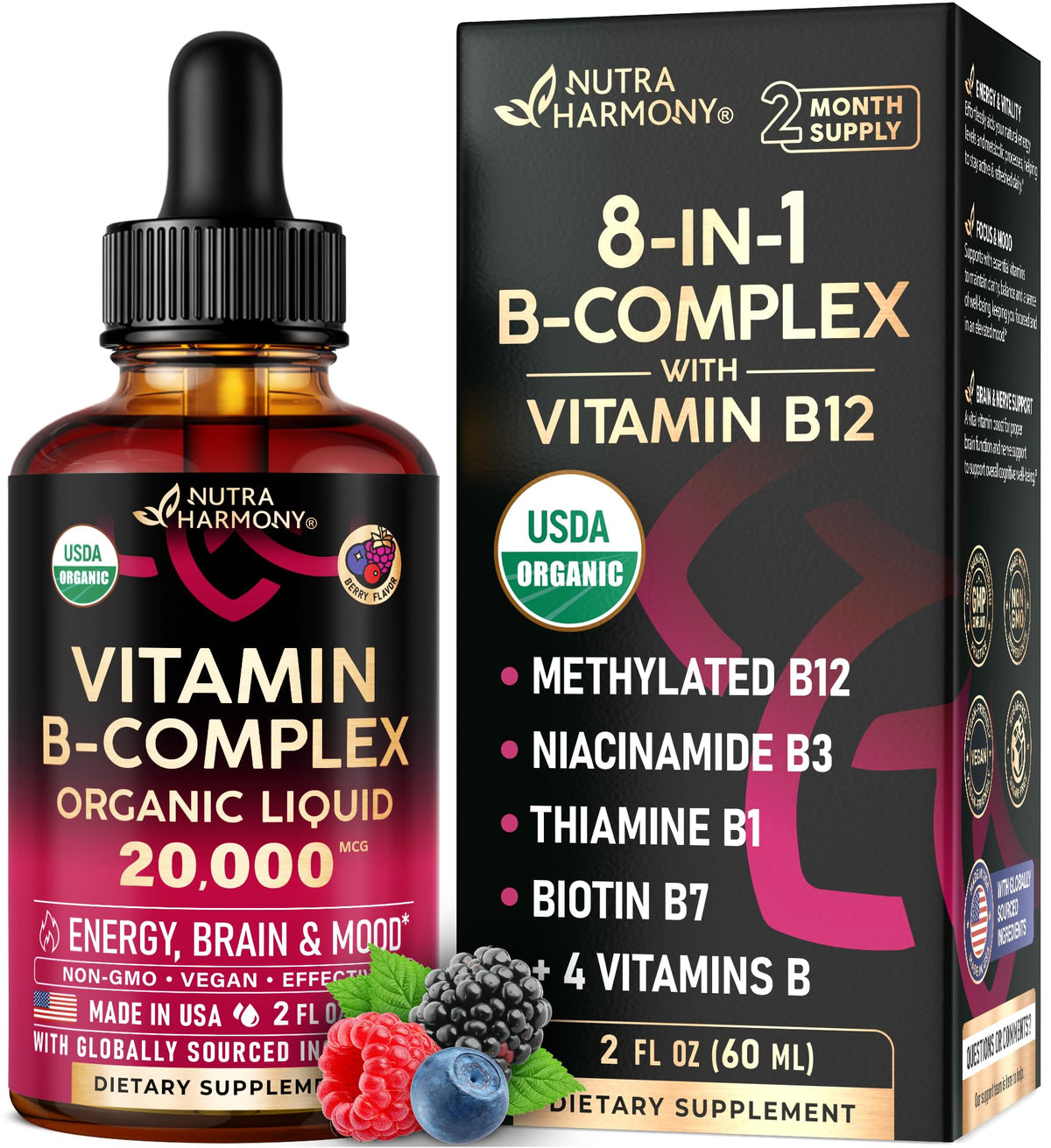 NUTRAHARMONY Complexe de Vitamines B 20 000 mcg bouteille vue avant