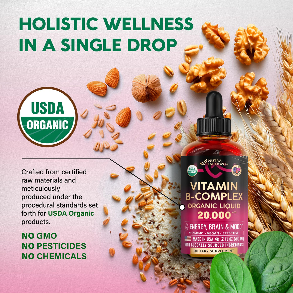 NUTRAHARMONY Complexe de Vitamines B 20 000 mcg gouttes dans une cuillère