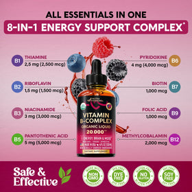 NUTRAHARMONY Complexe de Vitamines B 20 000 mcg gouttes sur table