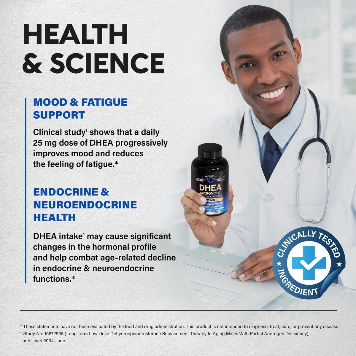 NUTRAHARMONY DHEA 25mg capsules sur une table