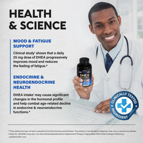 NUTRAHARMONY DHEA 25mg capsules sur une table