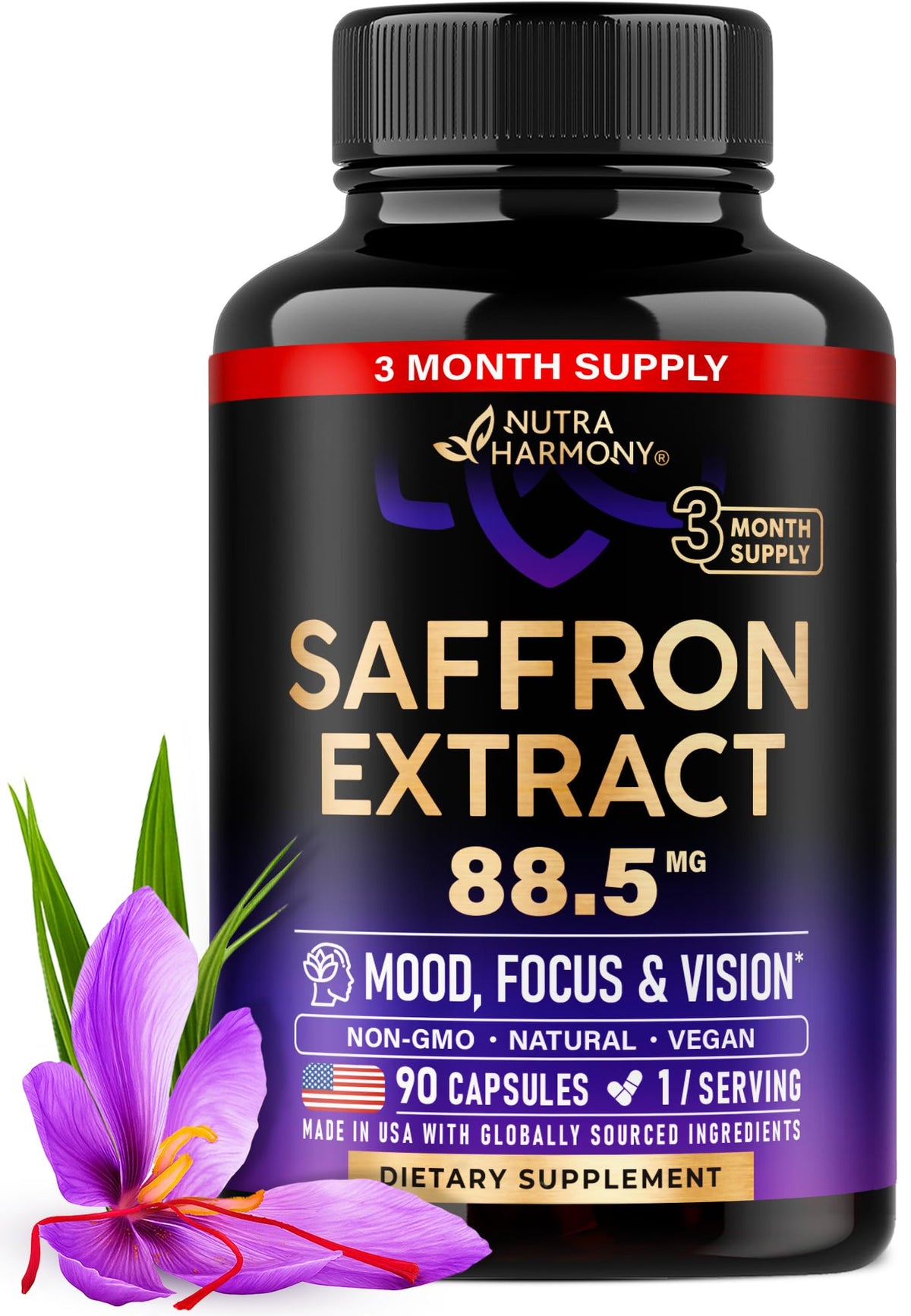 NUTRAHARMONY Extrait de Safran 88,5 mg - Boîte de 90 capsules vue de face