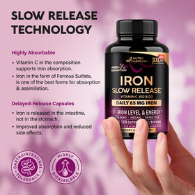 NUTRAHARMONY Fer 65mg capsules ouvertes montrant le contenu