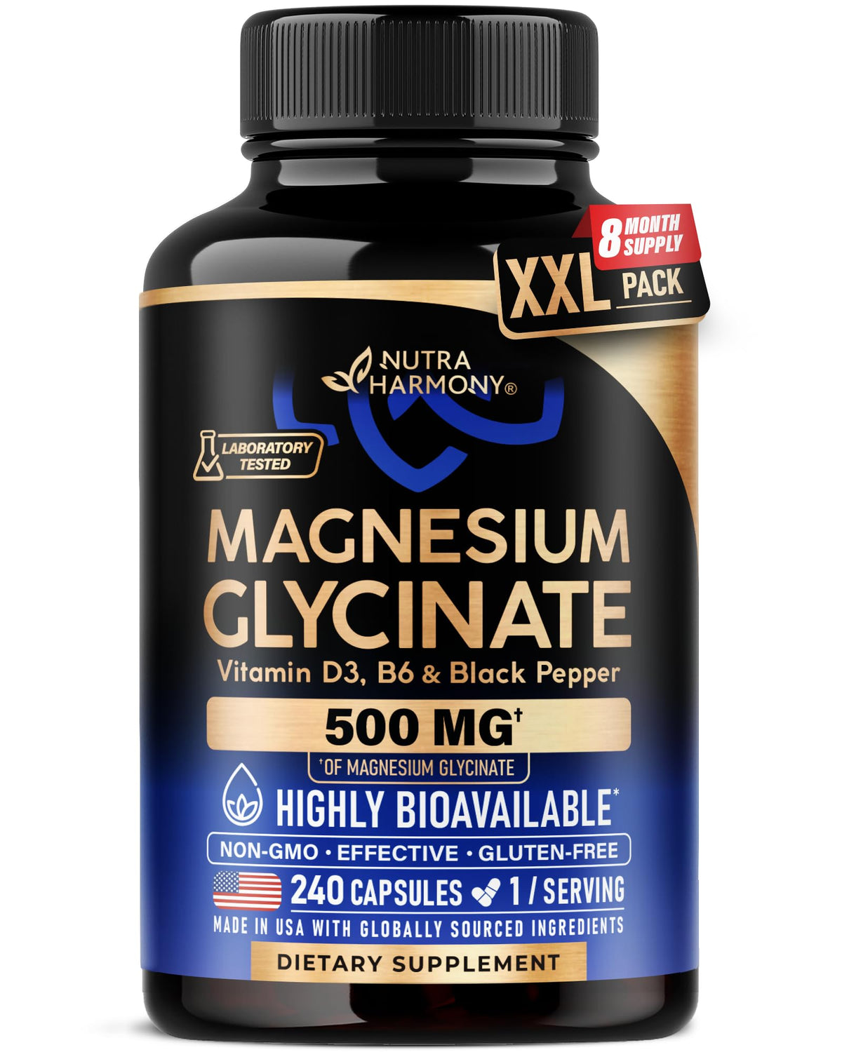NUTRAHARMONY Glicinate de Magnésium 500 mg 240 capsules vue de face