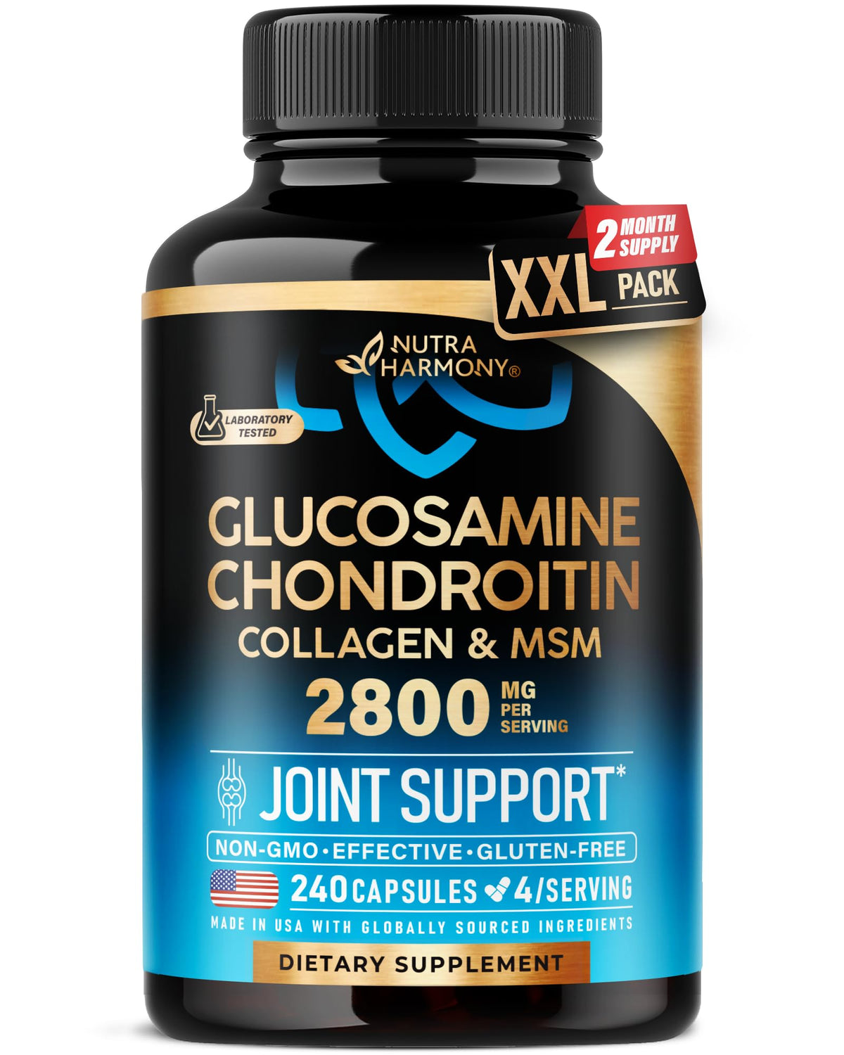 NUTRAHARMONY Glucosamine Chondroitin 2800 mg avant, vue de face