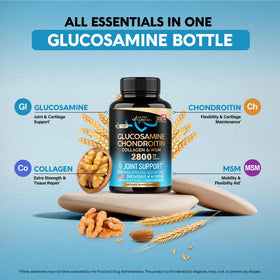 NUTRAHARMONY Glucosamine Chondroitin 2800 mg, vue du flacon et des capsules