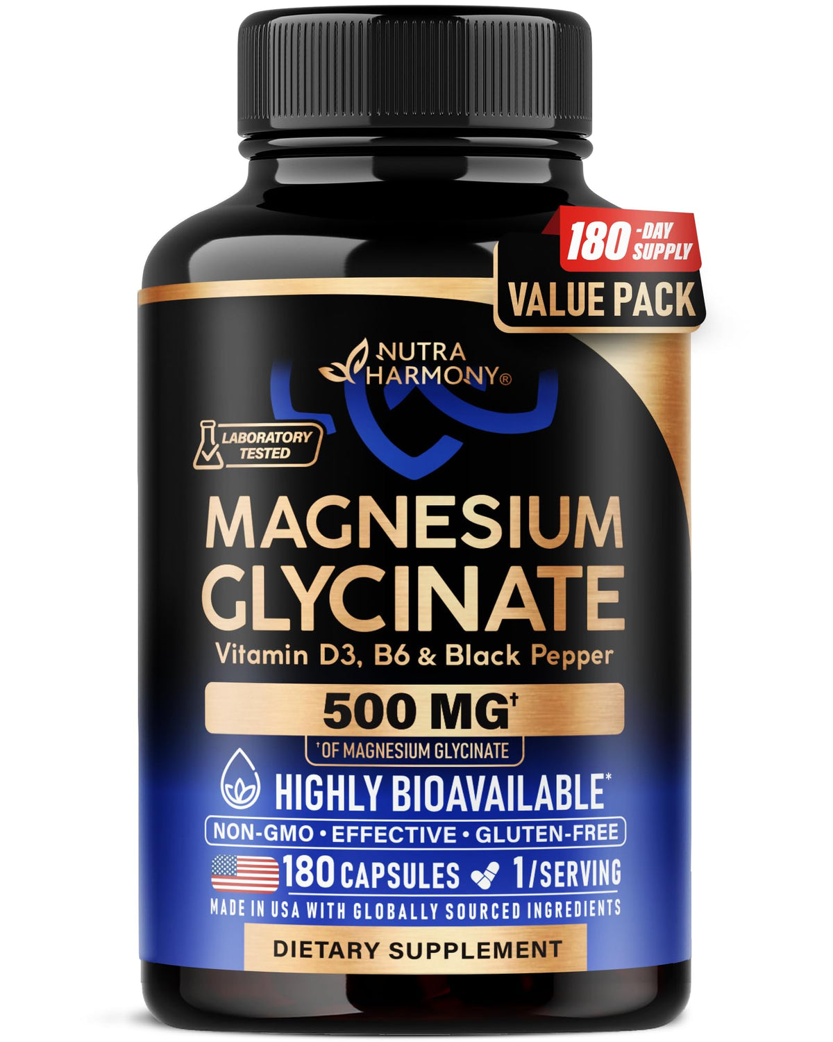 NUTRAHARMONY Glycinate de Magnésium 500 mg 180 capsules vue de face