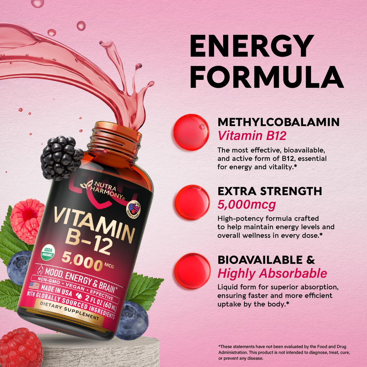 NUTRAHARMONY Gouttes de Vitamine B12 Bio 5000 mcg - composition