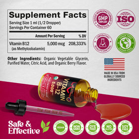 NUTRAHARMONY Gouttes de Vitamine B12 Bio 5000 mcg - goût de baie