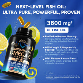 NUTRAHARMONY Huile de Poisson Omega 3 3600 mg gélules molles avec citron