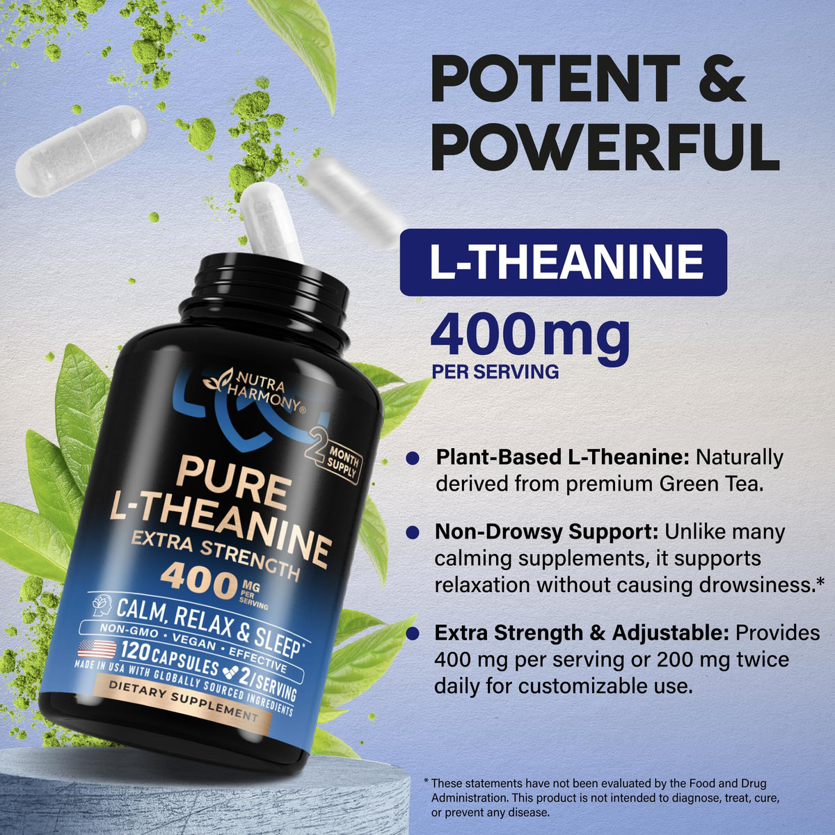 NUTRAHARMONY L-Theanine 400 mg capsules ouvertes
