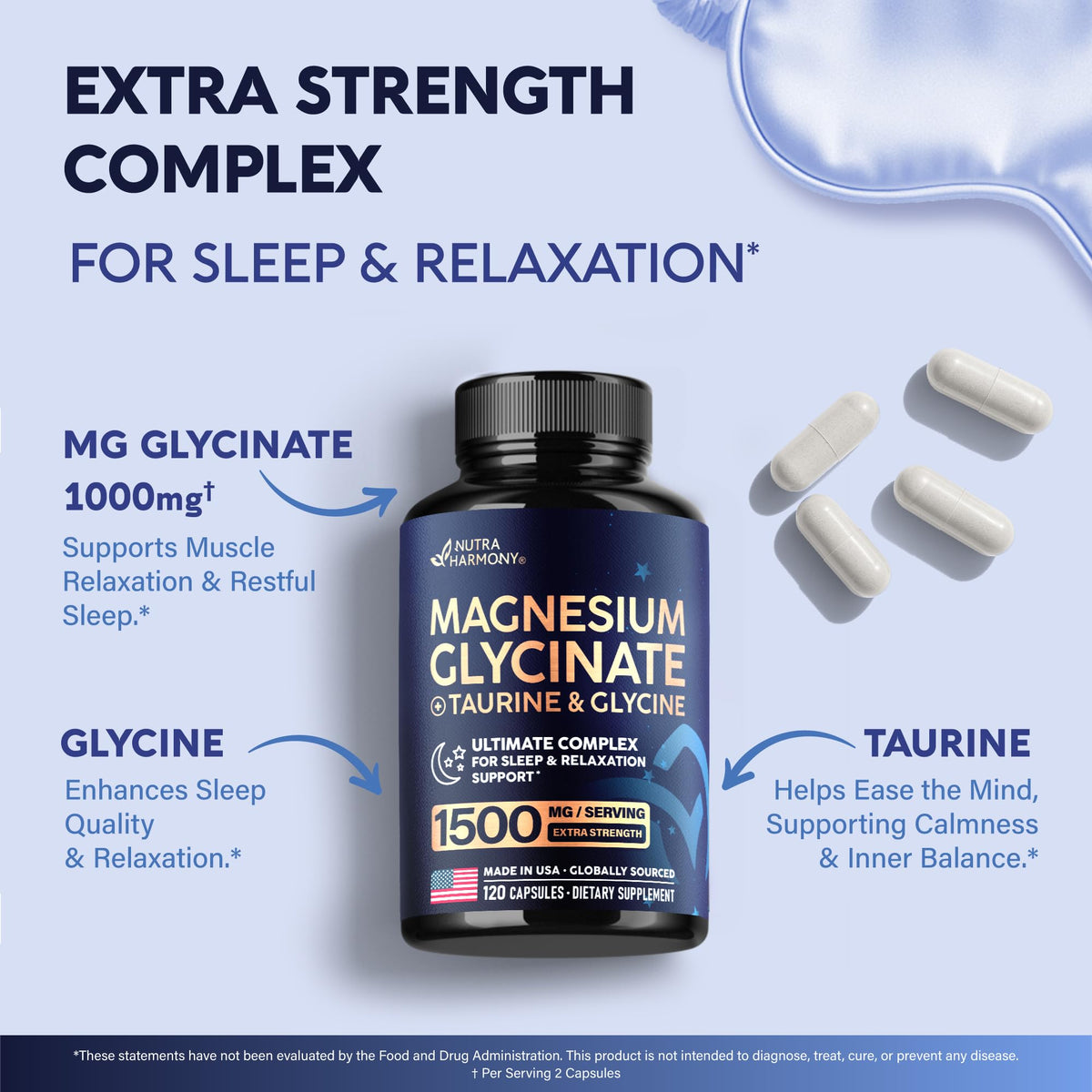 NUTRAHARMONY Magnésium Glycinate 120 capsules avec verre d'eau