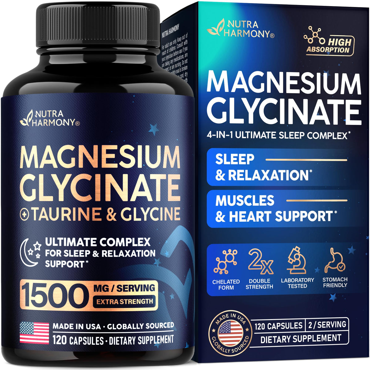 NUTRAHARMONY Magnésium Glycinate 1500 mg 120 capsules vue avant