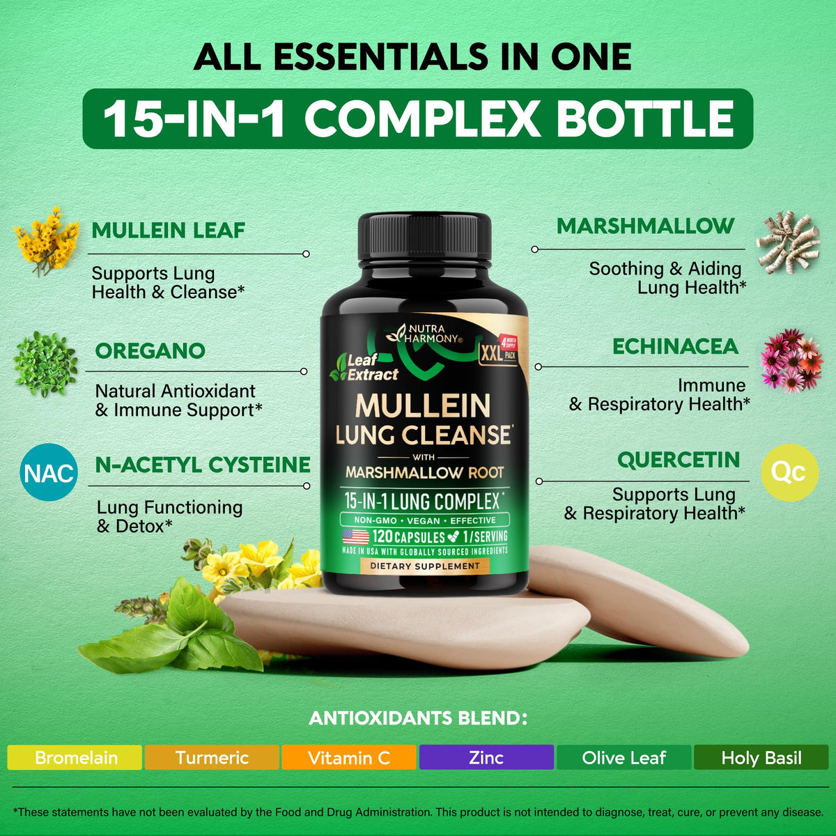 NUTRAHARMONY Mullein 10:1 120 Capsules ouvertes