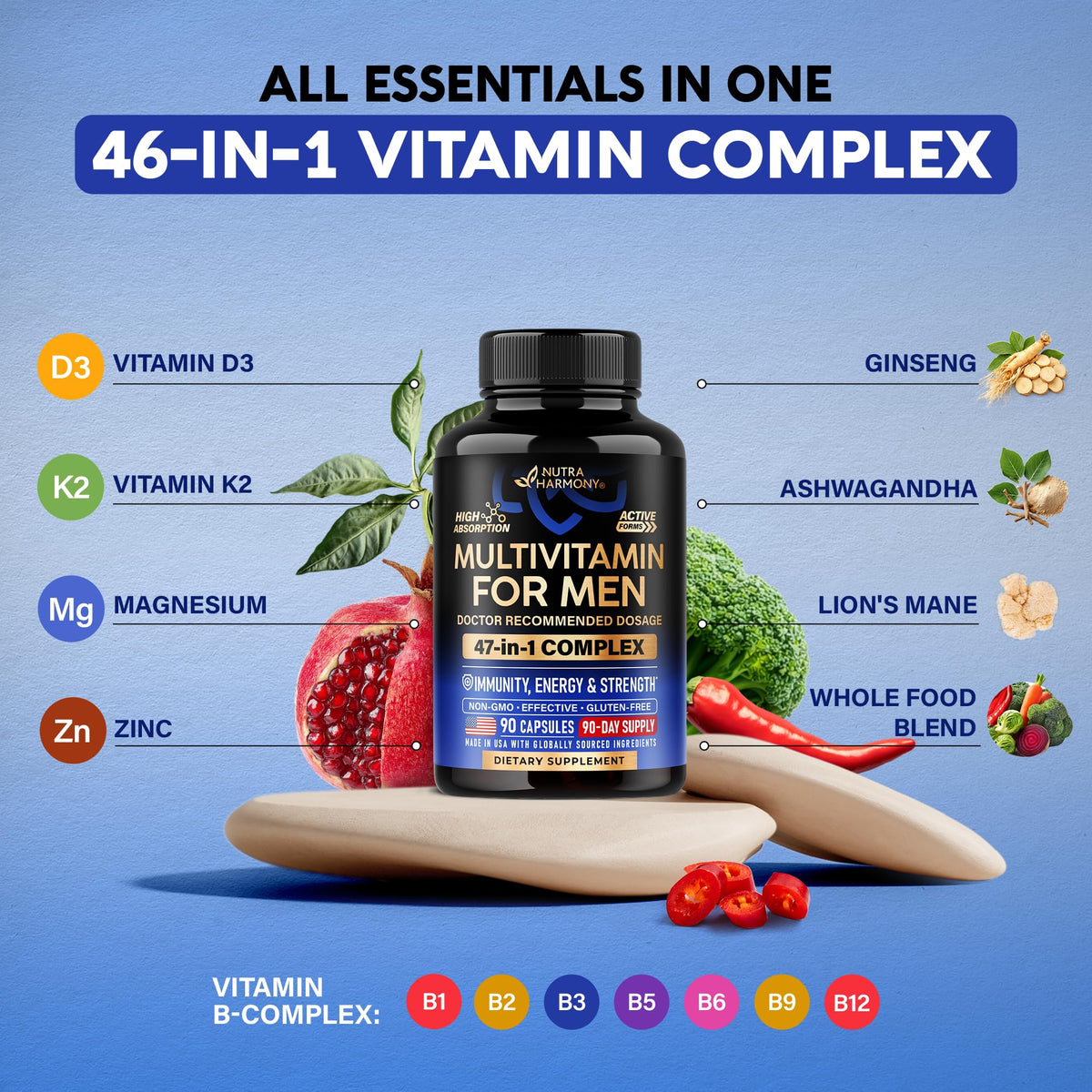 NUTRAHARMONY Multivitamine pour Hommes capsules sur fond blanc