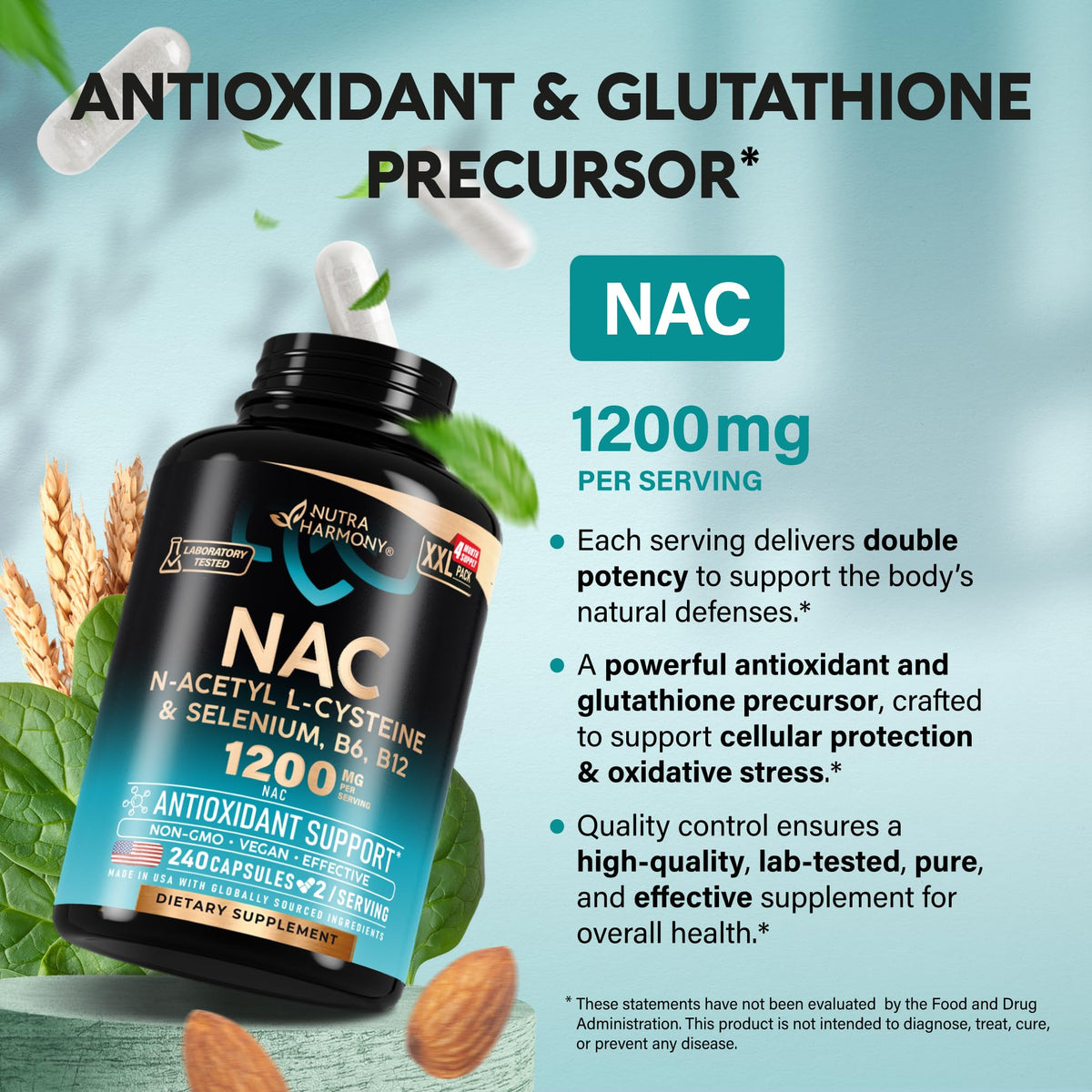 NUTRAHARMONY NAC 1200 mg capsules sur fond blanc