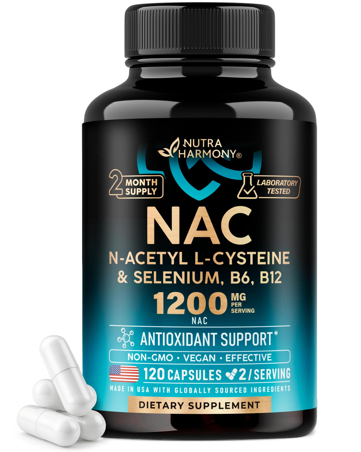 NUTRAHARMONY NAC 1200 mg complément alimentaire en capsules, vue de face
