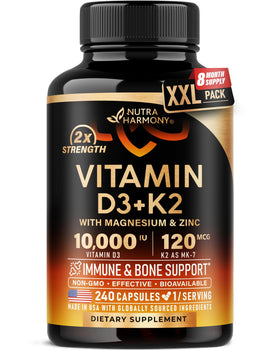 NUTRAHARMONY Vitamine D3 K2 10 000 UI 240 capsules vue de face