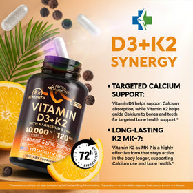 NUTRAHARMONY Vitamine D3 K2 10000 IU 120 Caps - capsules dans le flacon