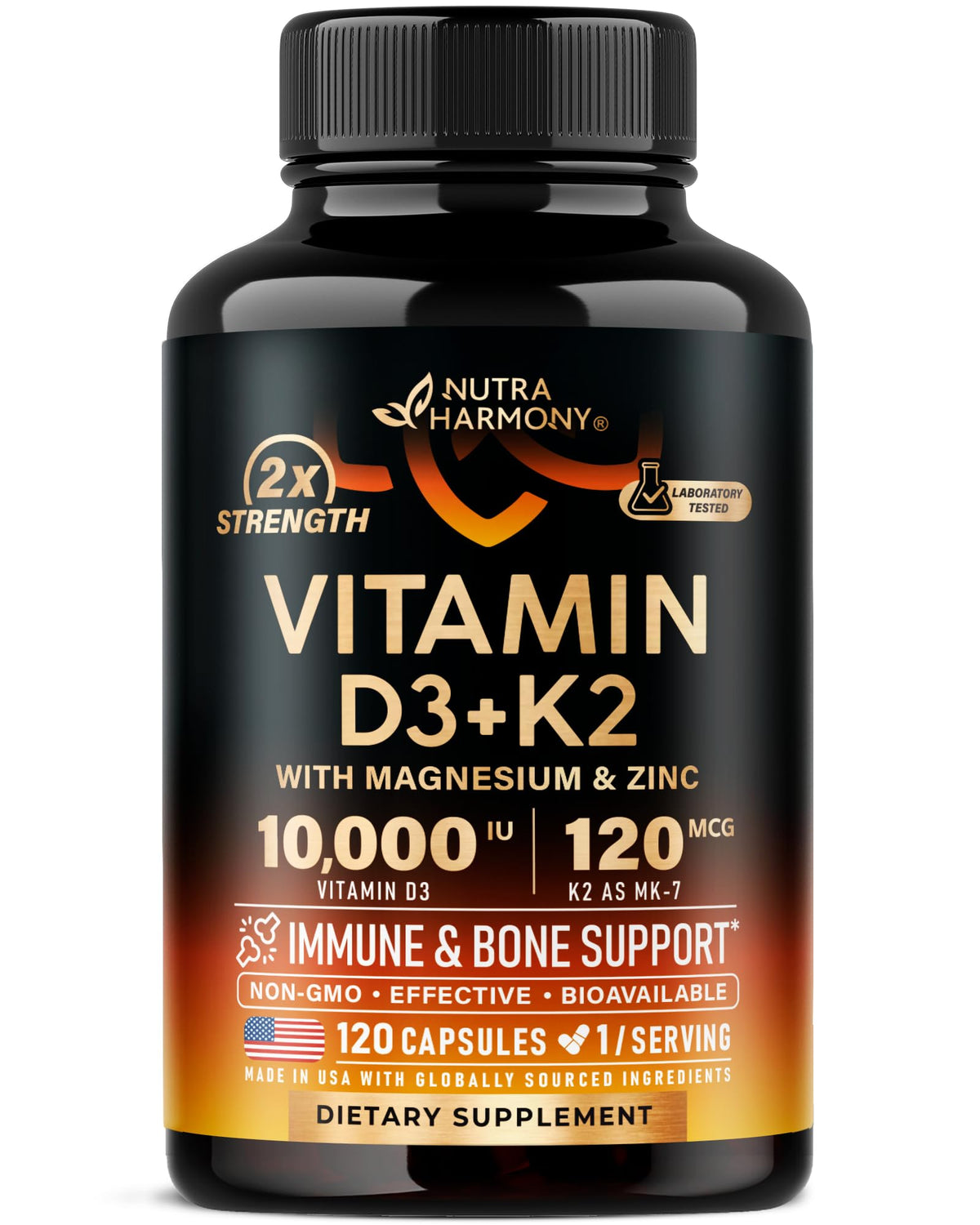 NUTRAHARMONY Vitamine D3 K2 10000 IU 120 Caps - vue avant