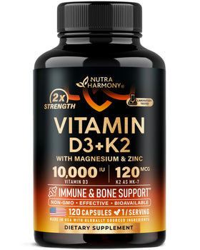 NUTRAHARMONY Vitamine D3 K2 10000 IU 120 Caps - vue avant