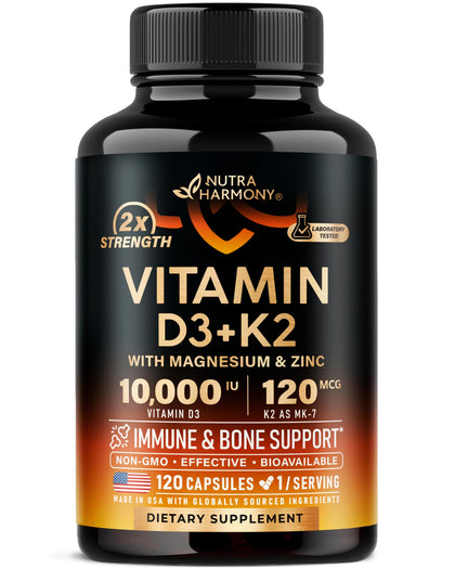 NUTRAHARMONY Vitamine D3 K2 10000 IU 120 Caps - vue avant