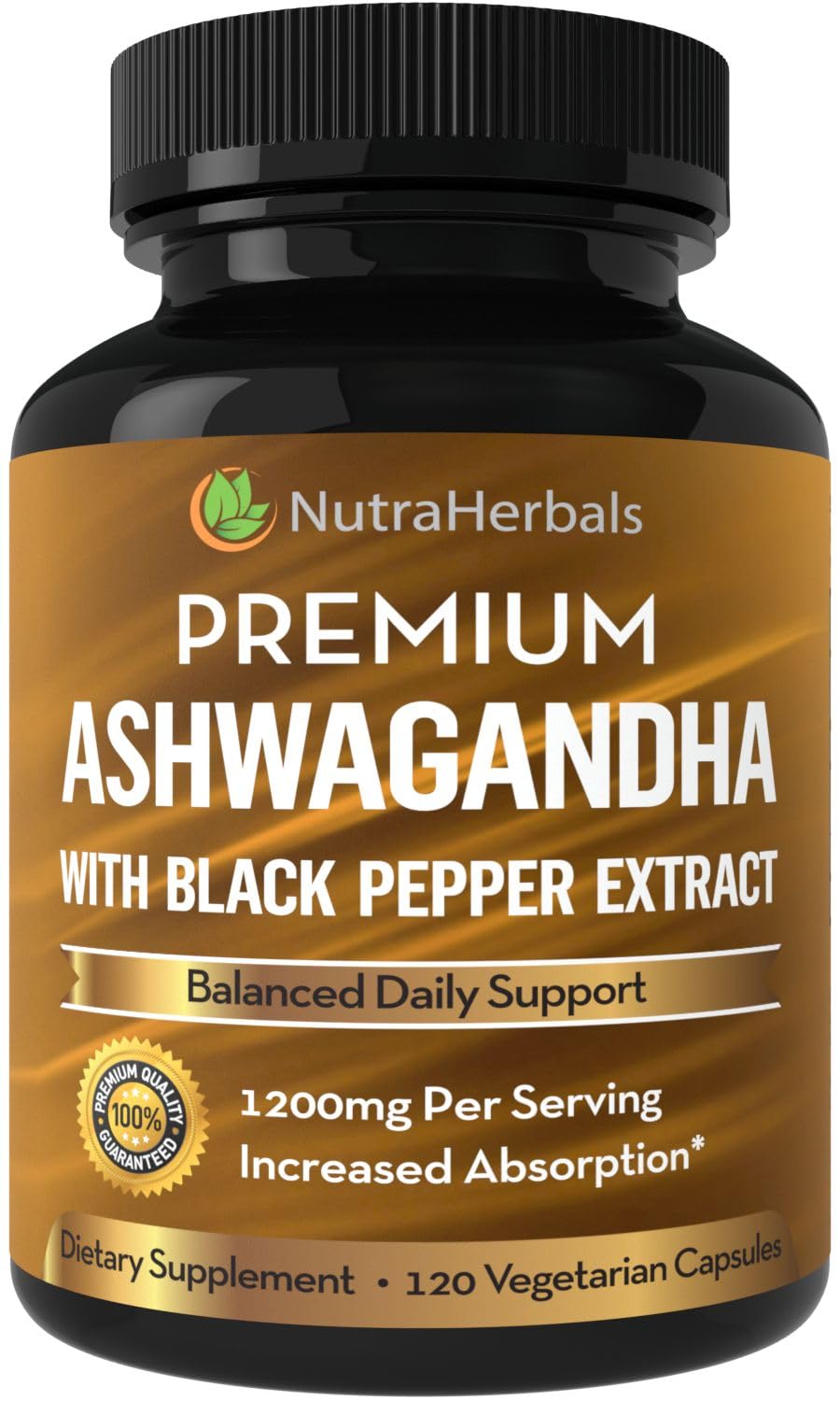 NUTRAHERBALS Poudre de Racine d'Ashwagandha 1200mg flacon avant