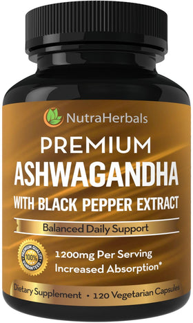 NUTRAHERBALS Poudre de Racine d'Ashwagandha 1200mg flacon avant