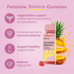 NUTRAJOY Gummies Équilibre Féminin gummies sur une table avec ananas