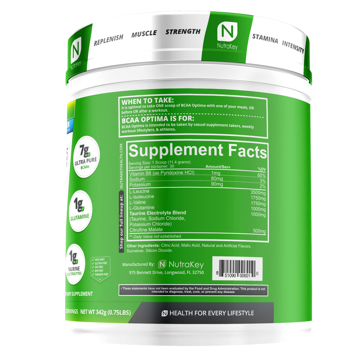 NutraKey BCAA Optima 390g framboise bleue avec mesure