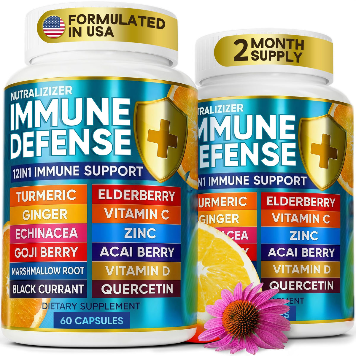 NUTRALIZIZER Complément Alimentaire 12-en-1 Curcuma, Vitamine C, Zinc, D3, Sureau - vue de face