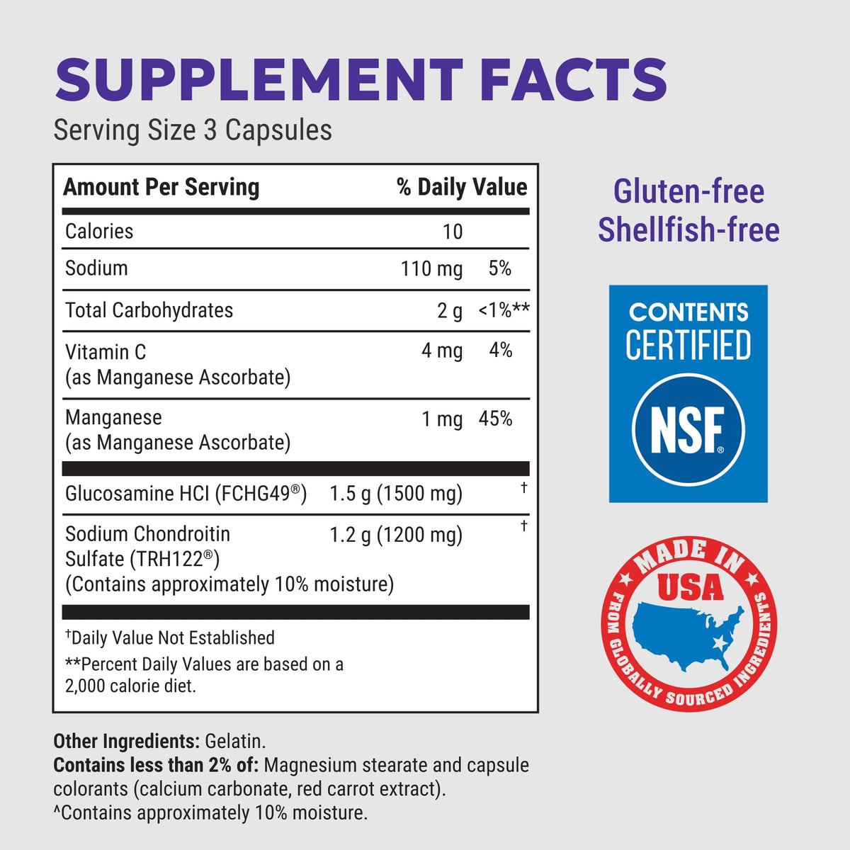 Nutramax Cosamin DS 210 capsules avec étiquette lisible