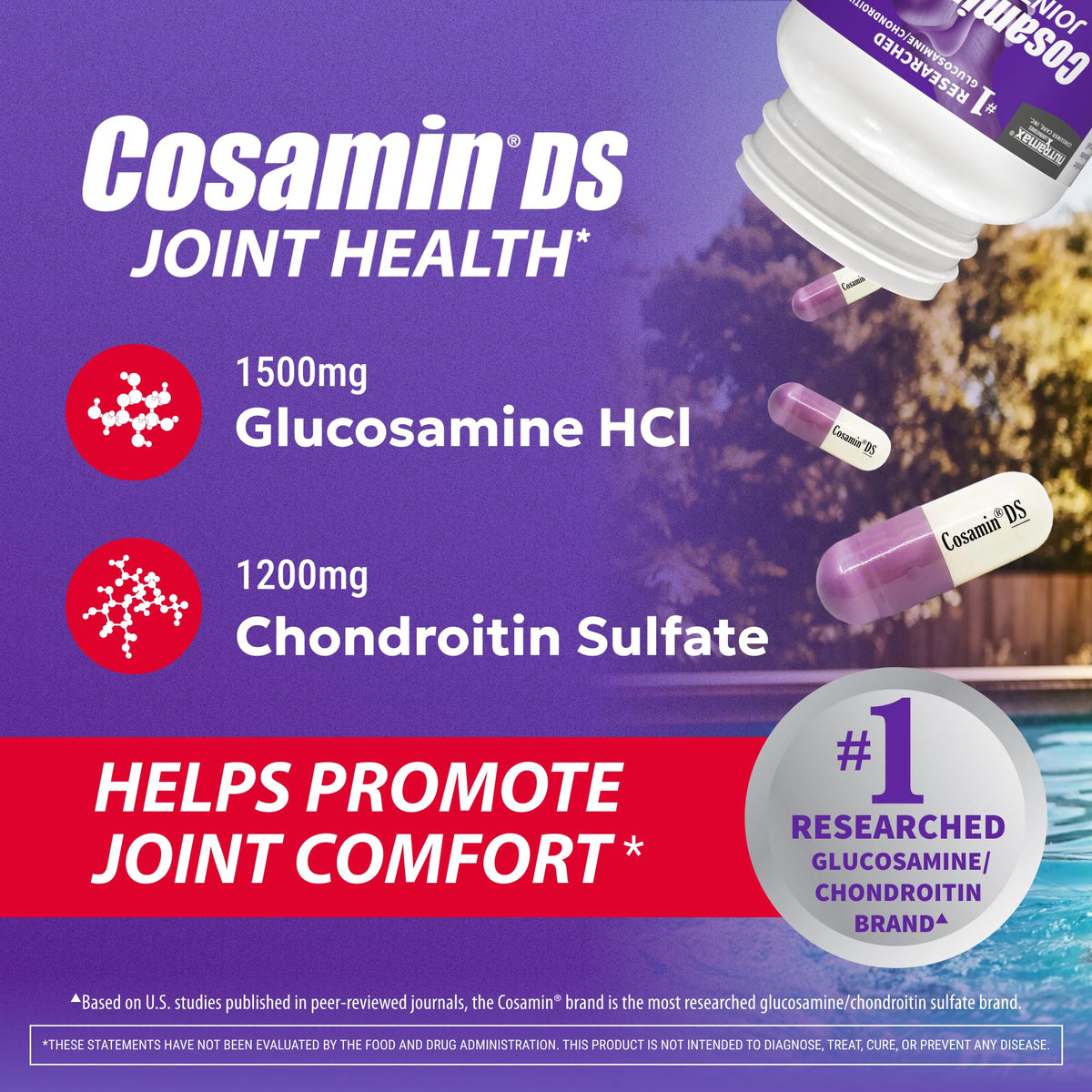 Nutramax Cosamin DS 210 capsules sur fond blanc