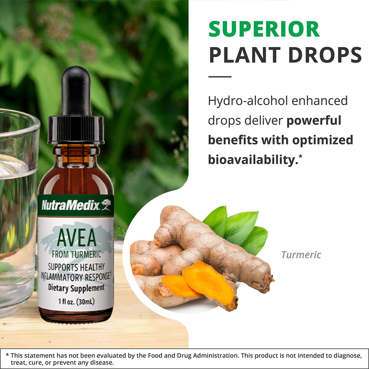NutraMedix Avea Extrait de Curcuma entouré de racines de curcuma