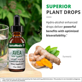 NutraMedix Avea Extrait de Curcuma entouré de racines de curcuma