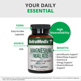 NutraMedix Magnésium Malate 120 capsules avec étiquette claire