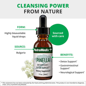 Nutramedix Pinella 30 ml sur une table avec des herbes