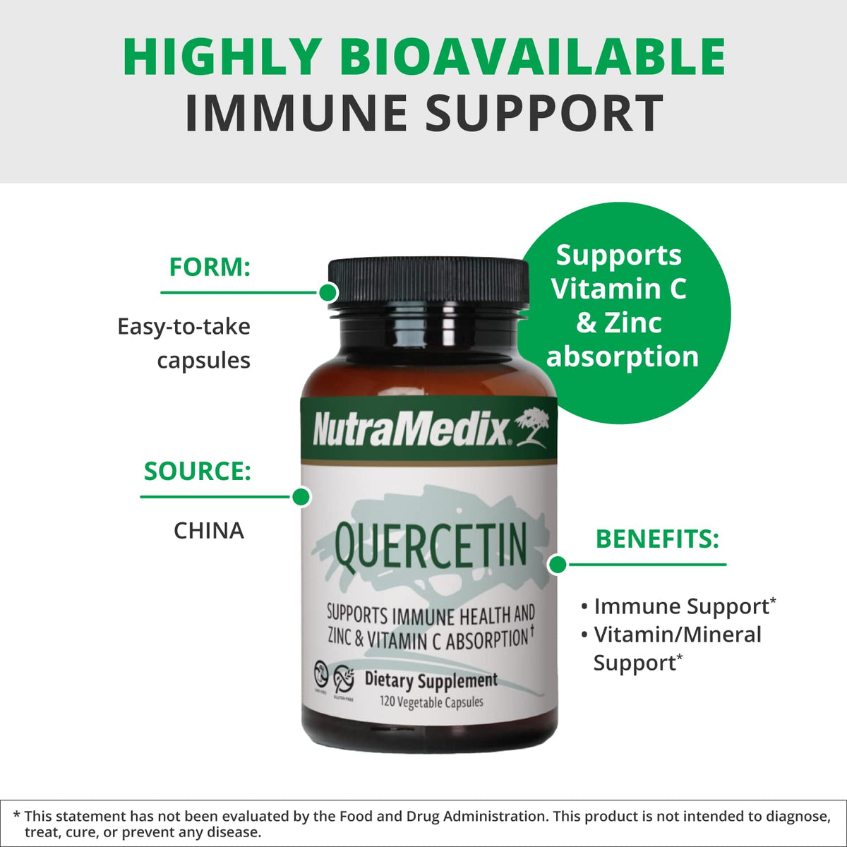 NutraMedix Quercetin 500mg Capsules - présentation sur une table