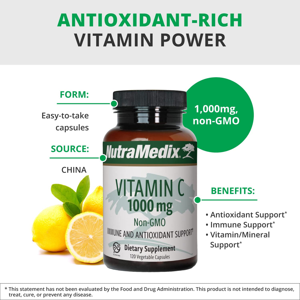 NutraMedix Vitamine C 1000mg avec étiquette visible