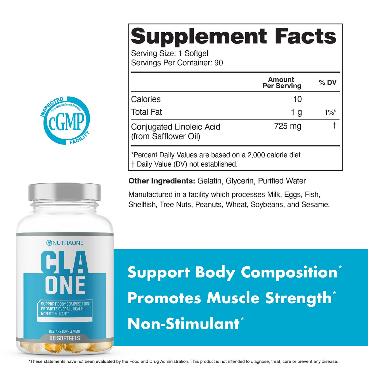 NutraOne CLAOne capsules montrant la taille des gélules