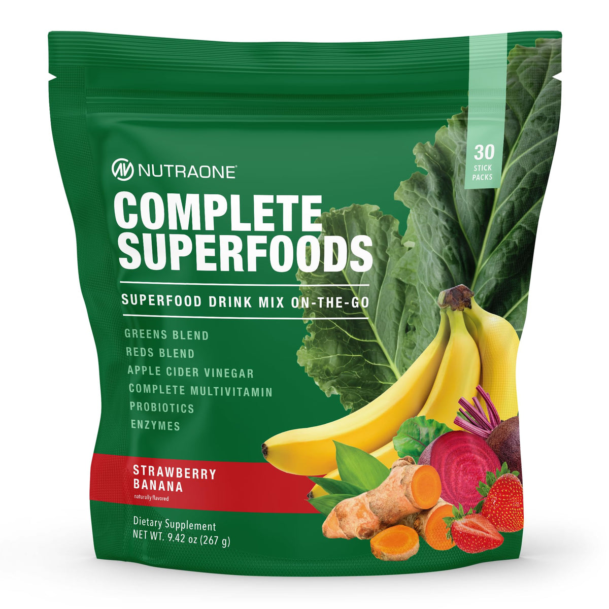 NutraOne Complete Superfoods 30 stick packs fraise-banana