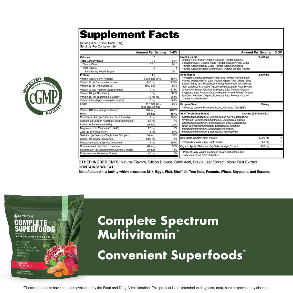 NutraOne Complete Superfoods stick pack avec fruits frais