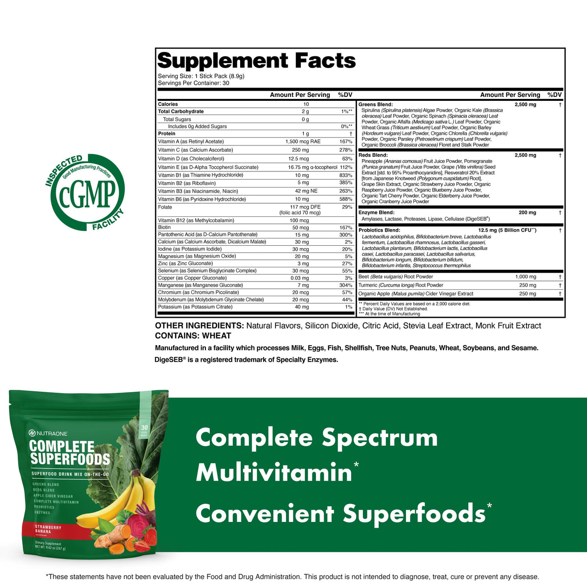 NutraOne Complete Superfoods stick pack avec fruits frais