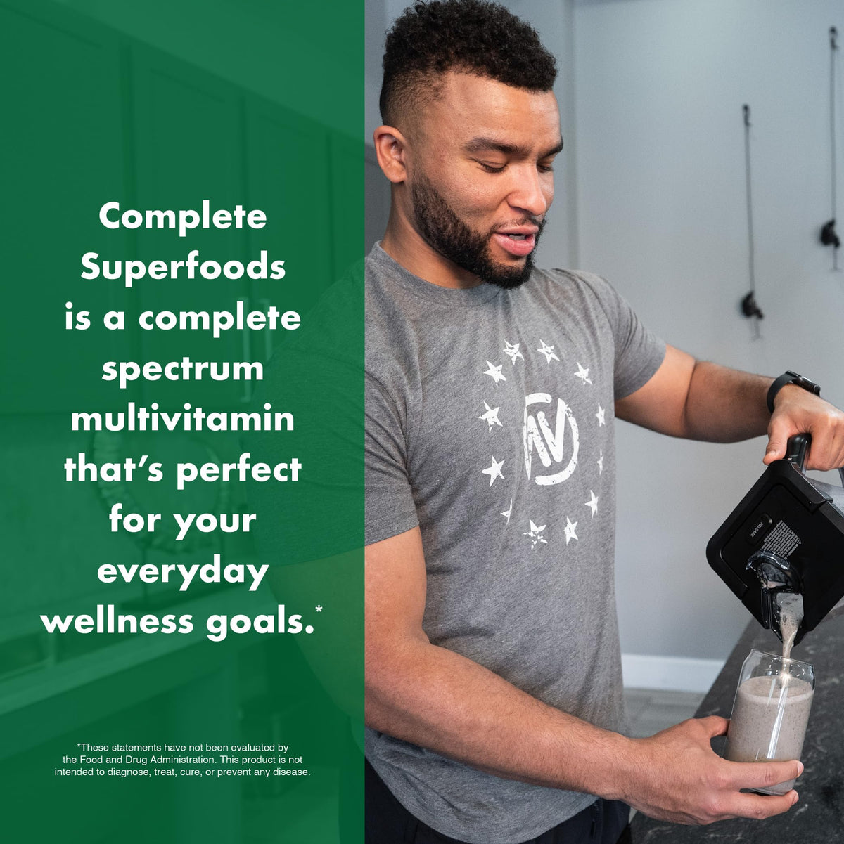 NutraOne Complete Superfoods stick pack avec verre d'eau