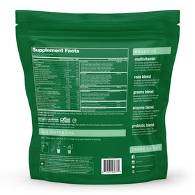 NutraOne Complete Superfoods stick pack ouvert montrant la poudre